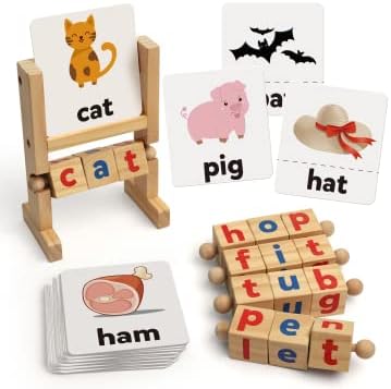 Montessori Spinning Word Builder – Wooden Phonics Toy