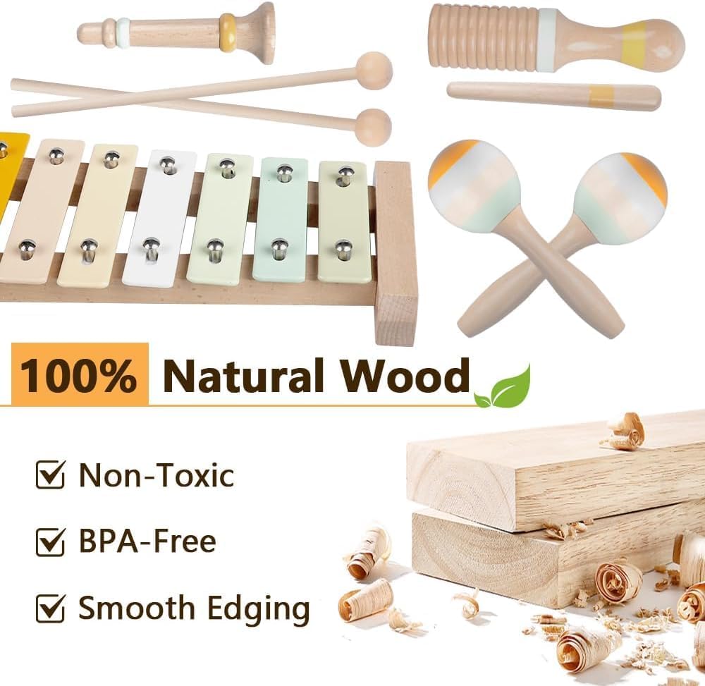 Montessori Wooden Music Set – Xylophone, Tambourine & More