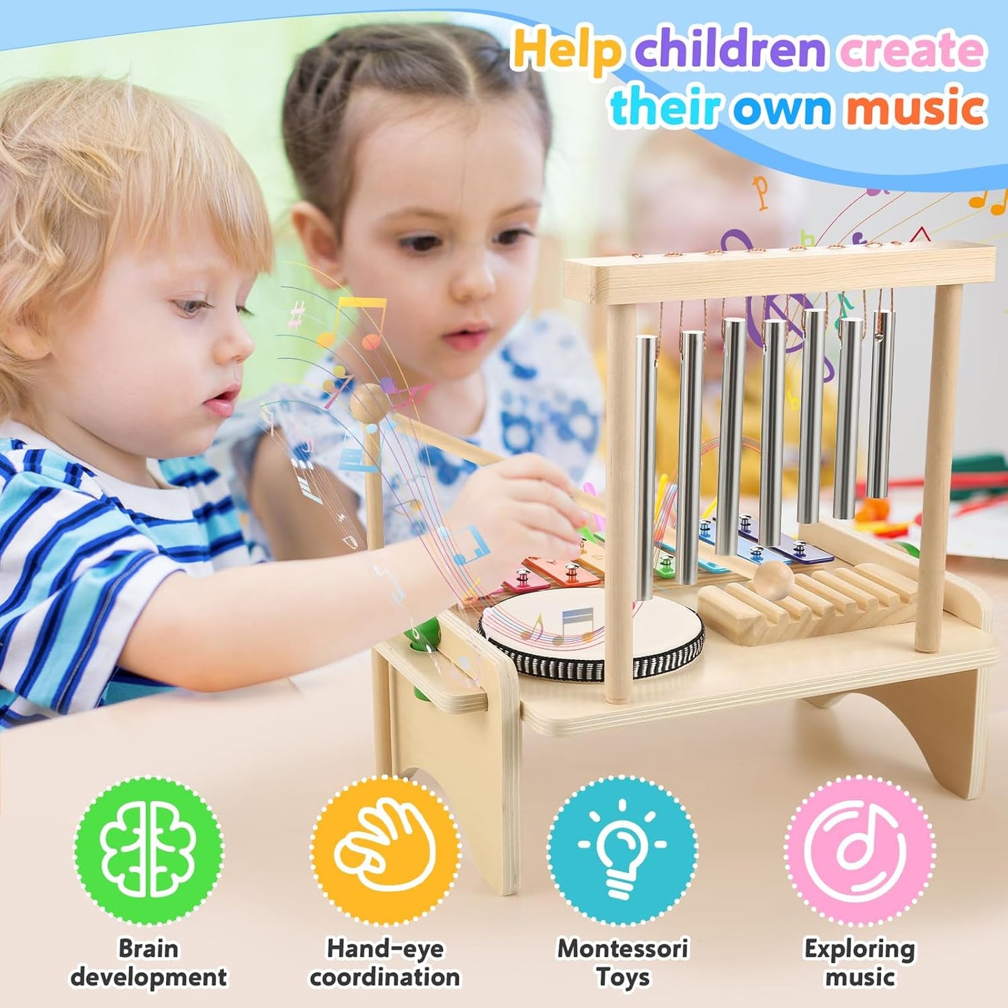 Montessori All-in-One Music Station – Drum, Xylophone & Chimes