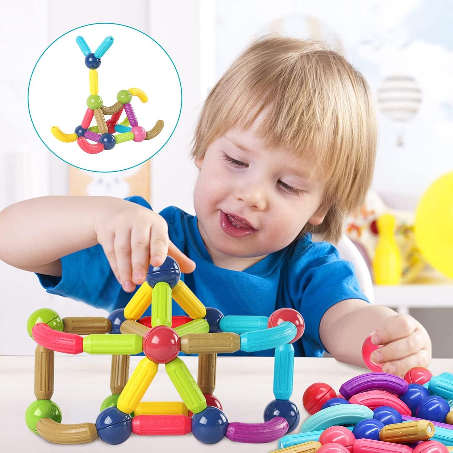 Montessori Magnetic Building Rods & Balls Set