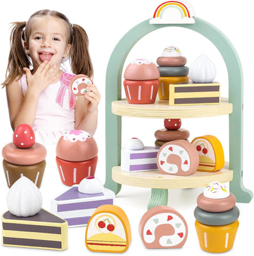 Montessori Wooden Cupcake Stand – Pretend Play Dessert Set