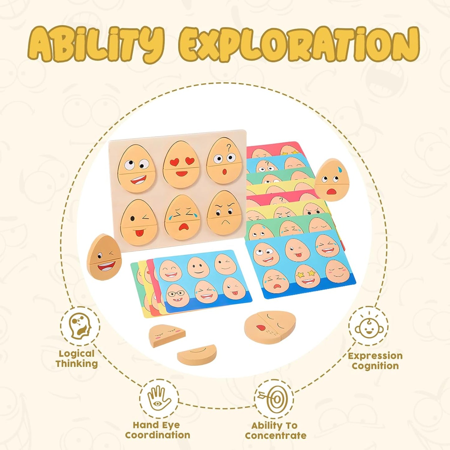 Montessori Emotion Matching Eggs – Wooden Expression Toy
