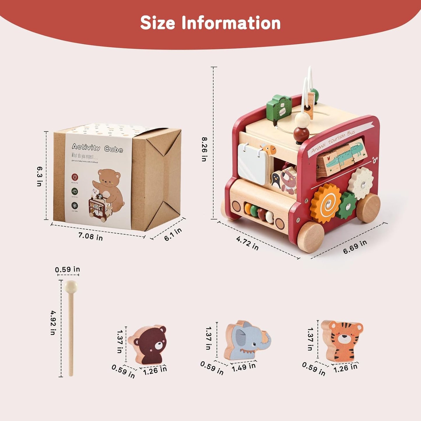 Montessori Wooden Safari Bus – 8-in-1 Activity Toy