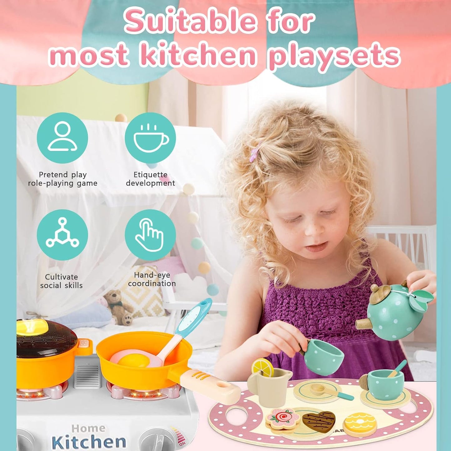 Montessori Wooden Tea Set – Pretend Play Party Time