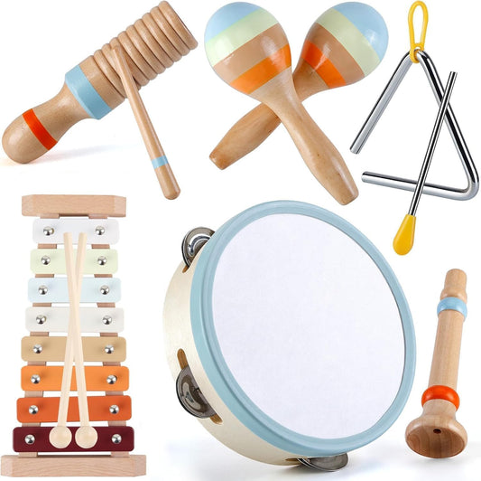 Montessori Wooden Music Set – Xylophone, Tambourine & More