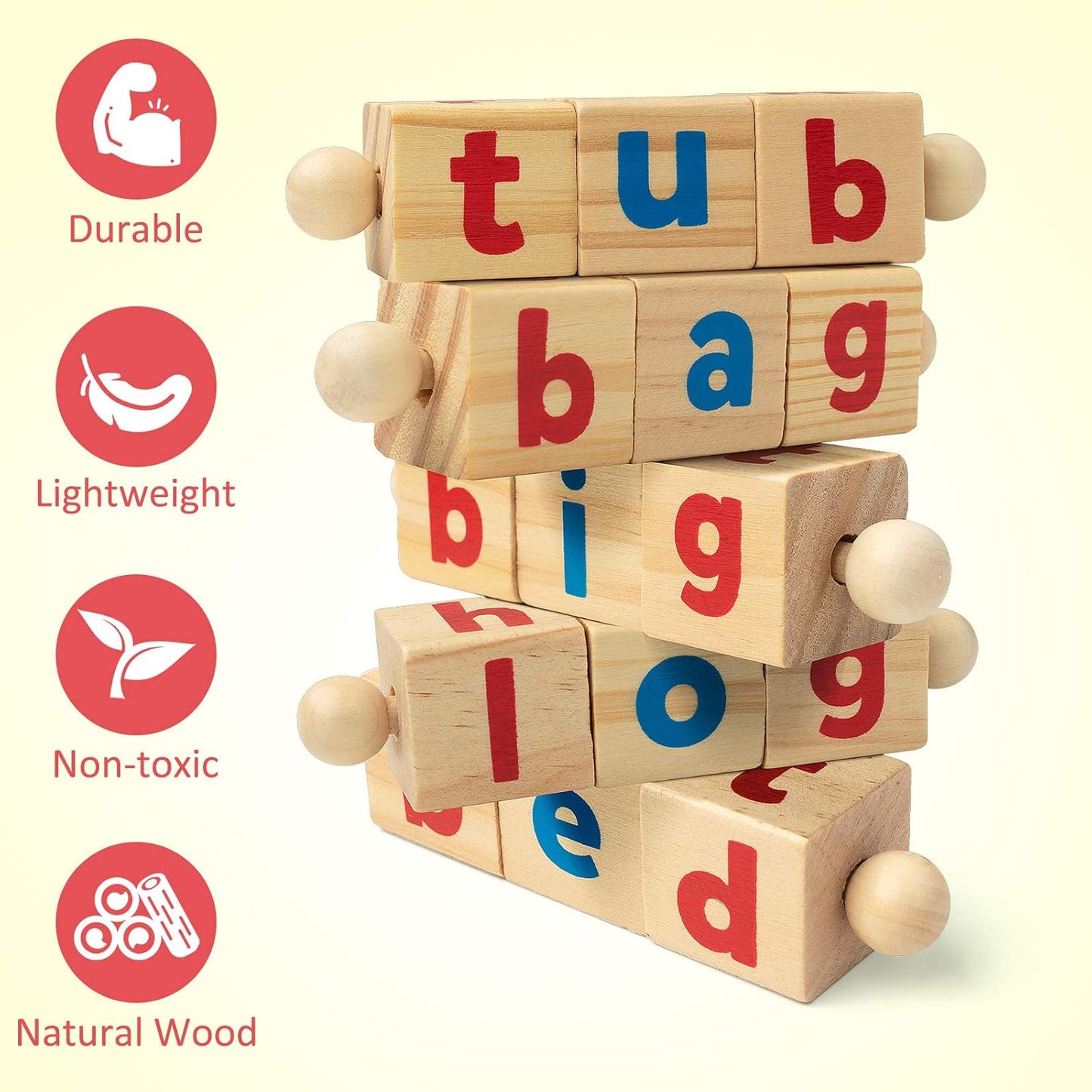 Montessori Spinning Word Builder – Wooden Phonics Toy