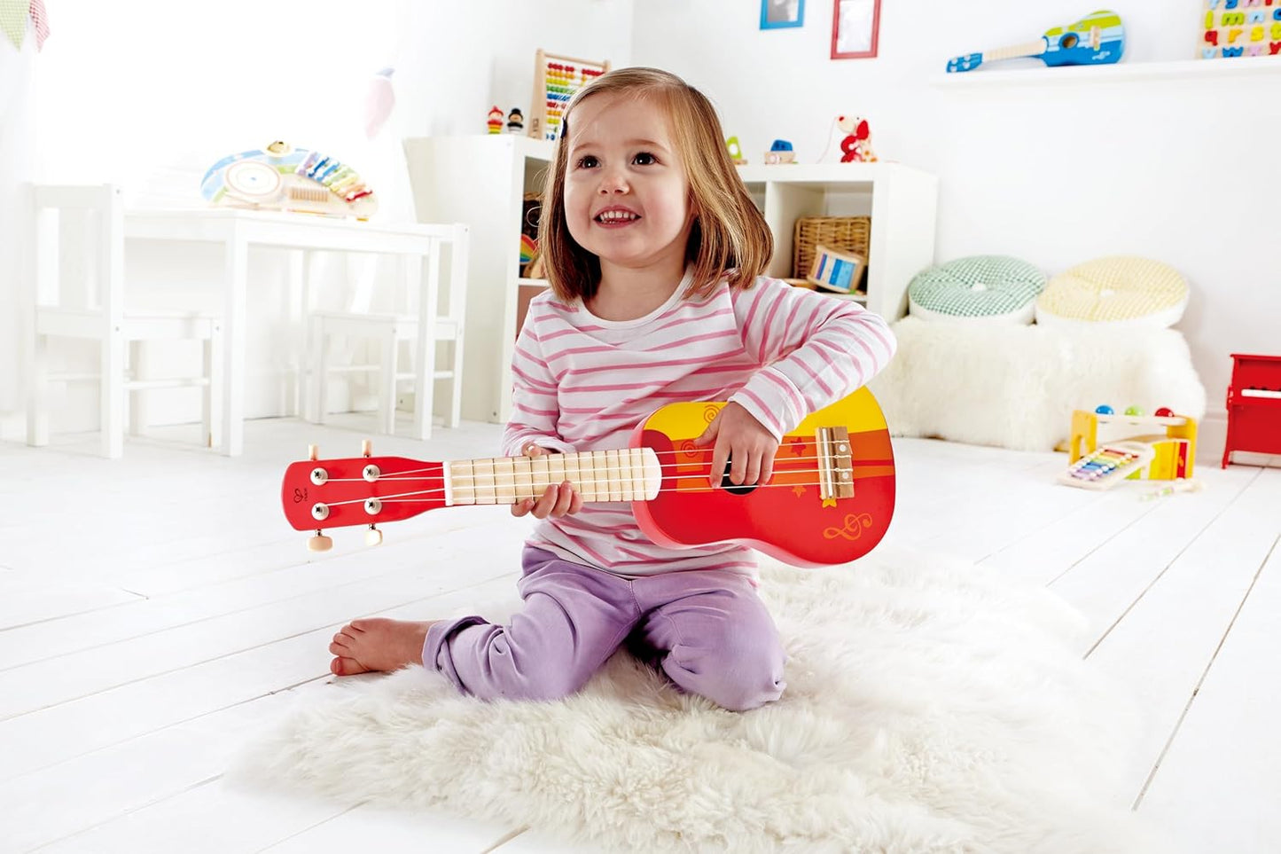 Hape Kid's Wooden Toy Ukulele, Red