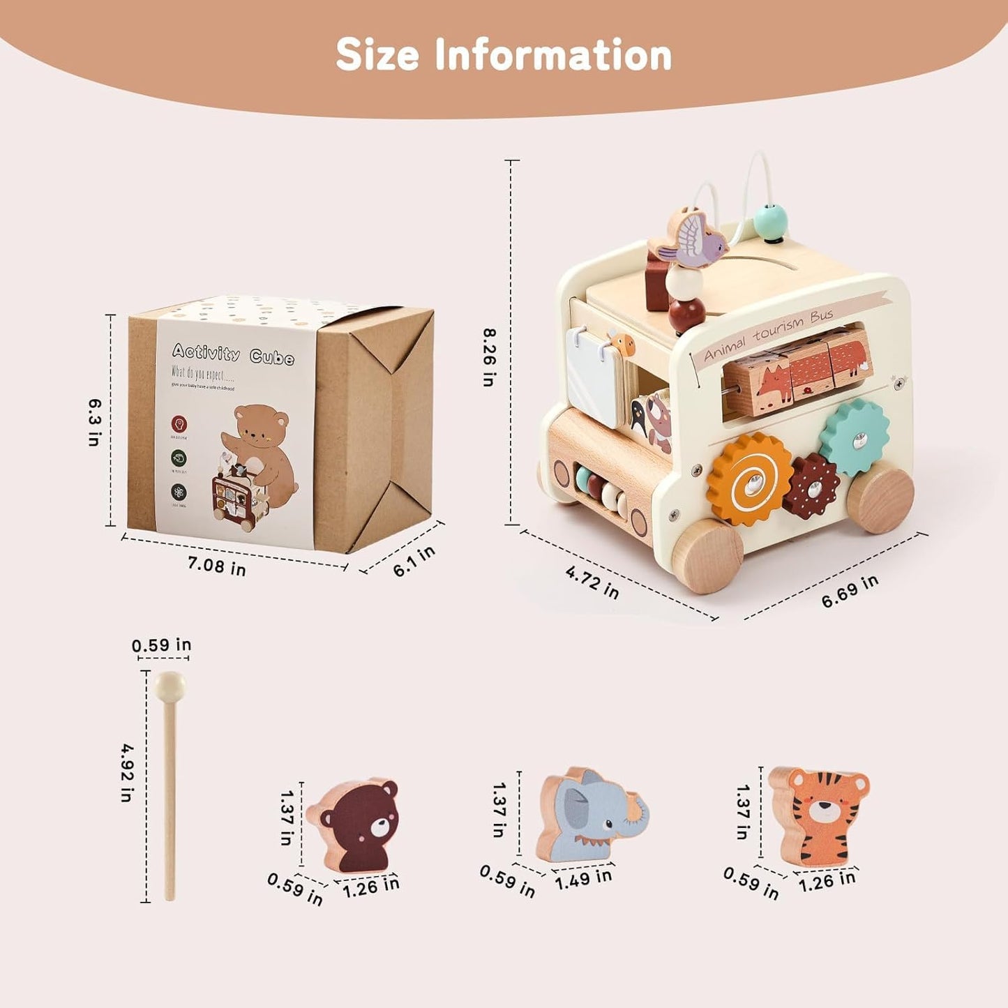 Montessori Wooden Safari Bus – 8-in-1 Activity Toy
