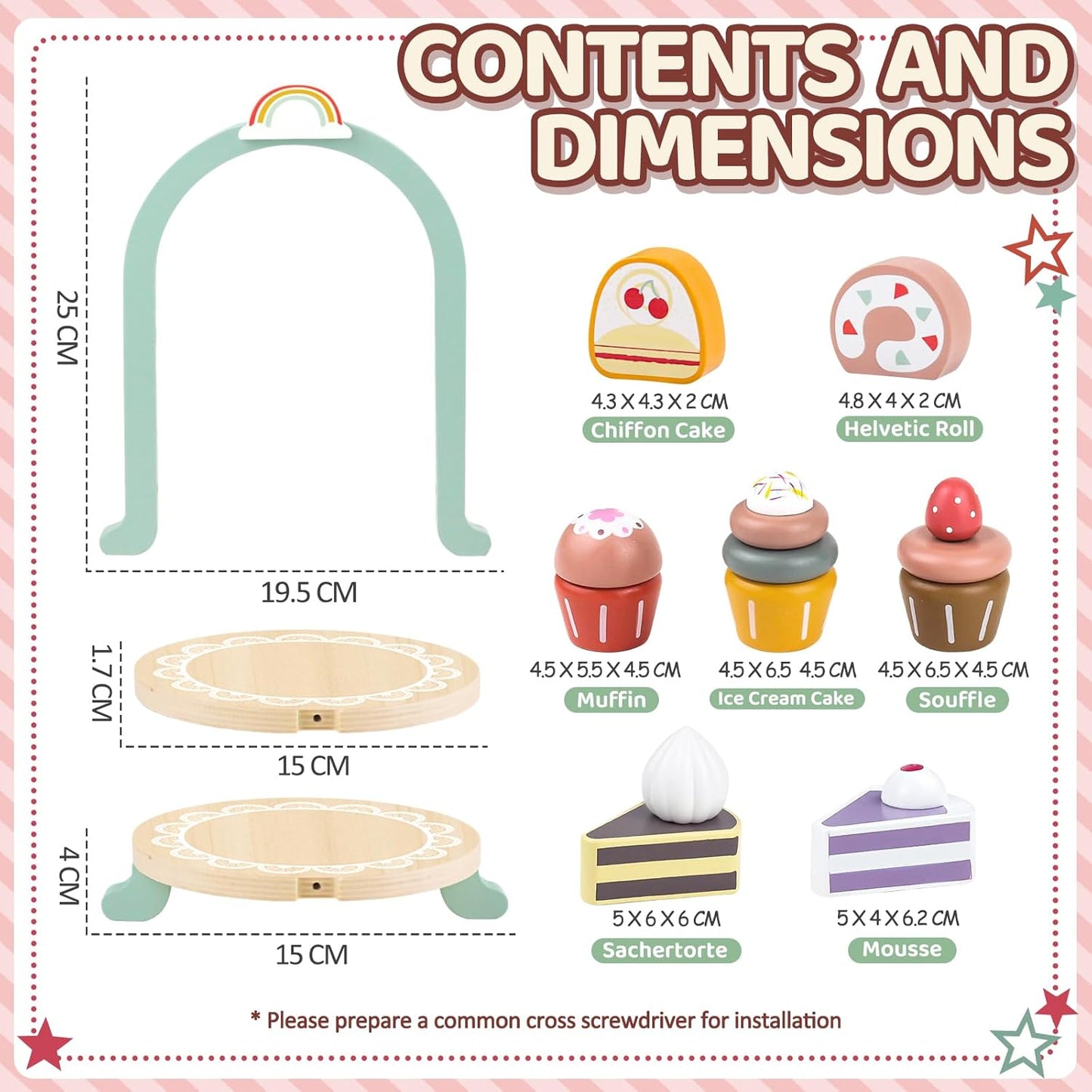 Montessori Wooden Cupcake Stand – Pretend Play Dessert Set