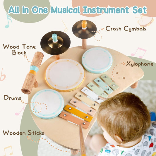 Montessori All-in-One Music Station – Drum, Xylophone & Chimes