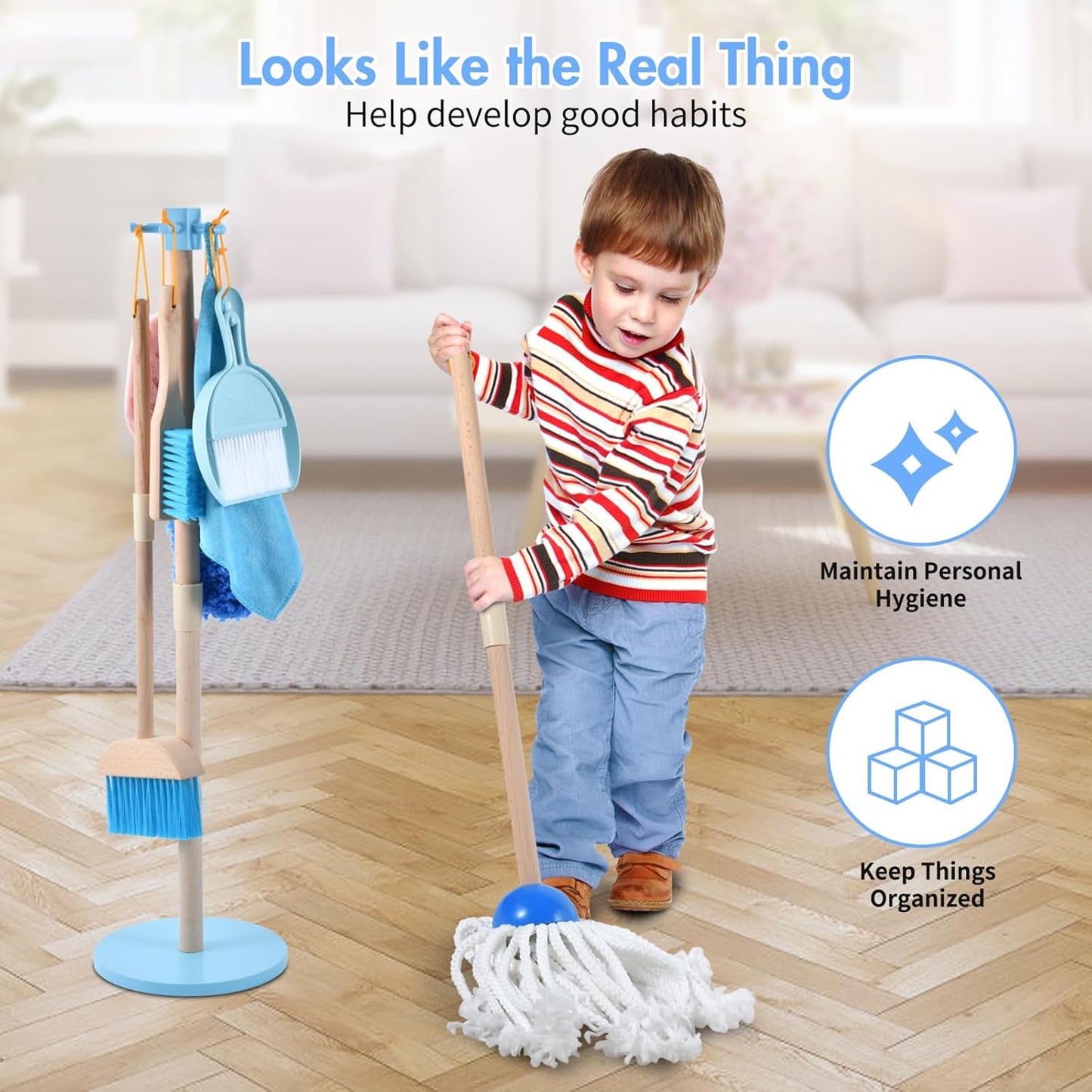Montessori Wooden Cleaning Set – Broom, Mop & Housekeeping Tools