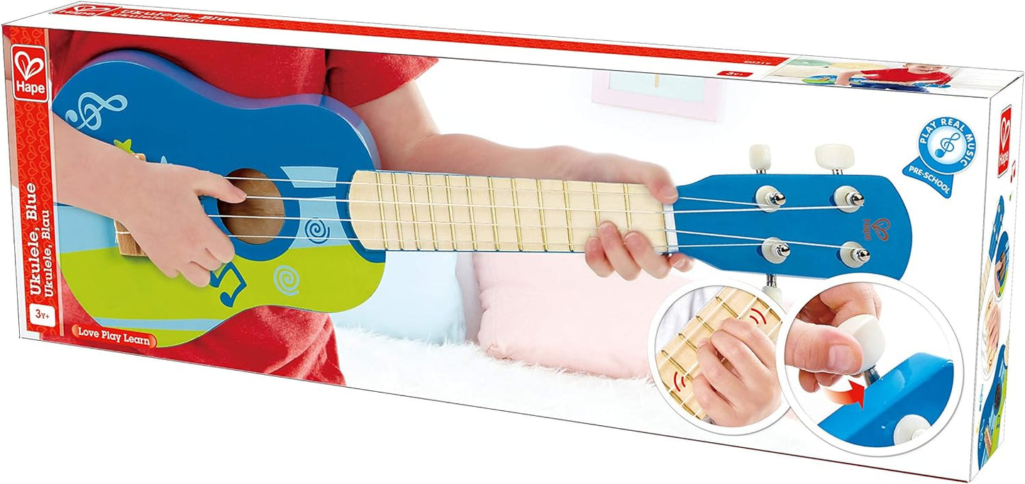 Hape Kid’s Wooden Toy Ukulele | 21 Inch Wooden Ukulele Musical Instrument with Vibrant Sound and Tunable Nylon Strings for Children, Blue