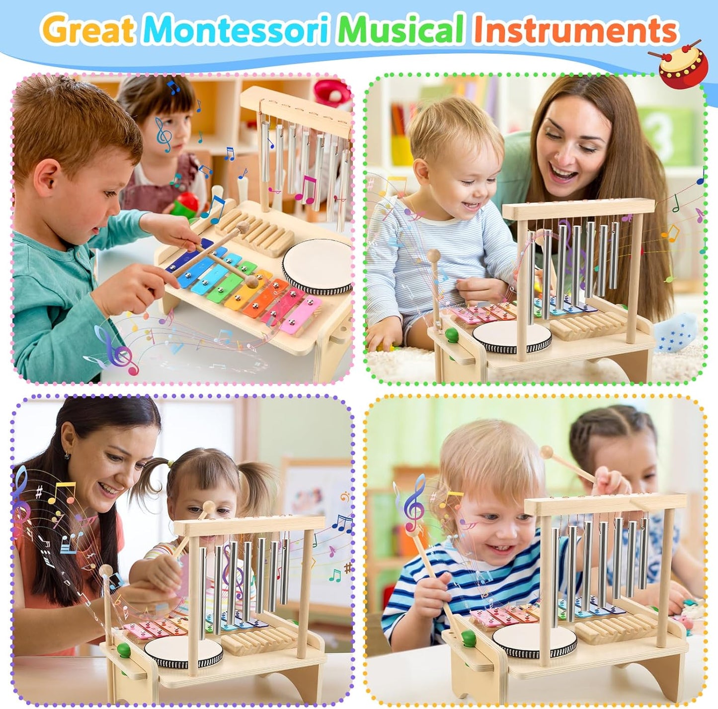 Montessori All-in-One Music Station – Drum, Xylophone & Chimes