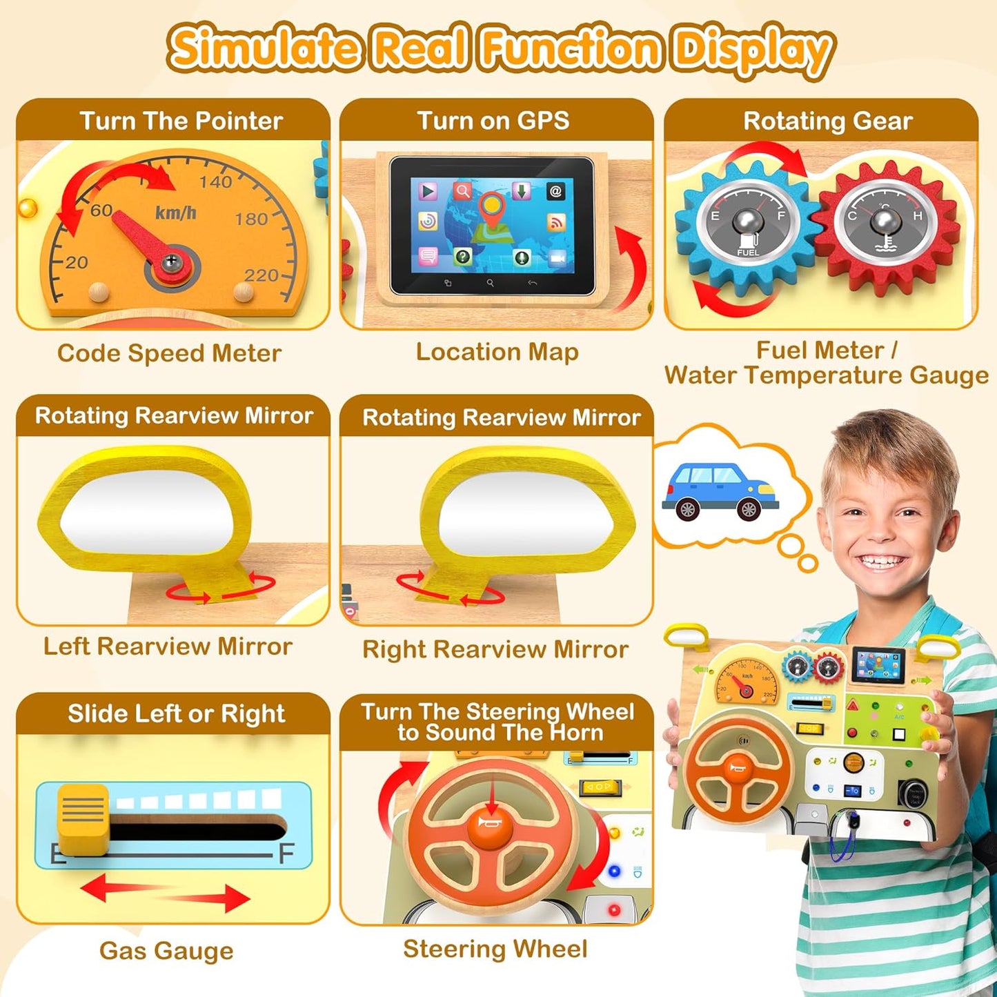 Montessori Deluxe Wooden Driving Busy Board