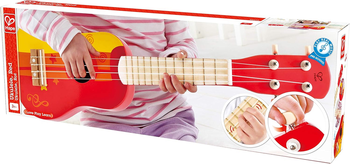Hape Kid's Wooden Toy Ukulele, Red