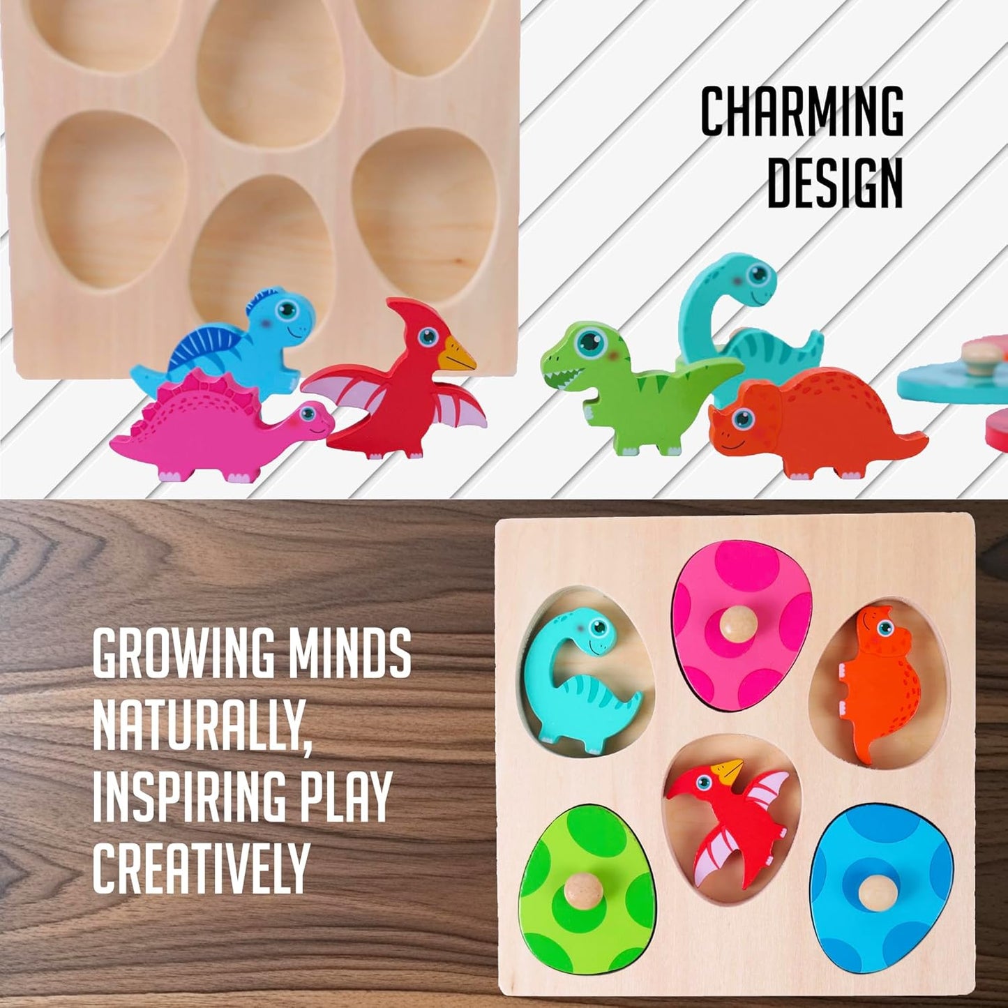 Montessori Wooden Dino Hatch & Match