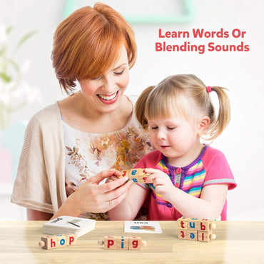 Montessori Spinning Word Builder – Wooden Phonics Toy