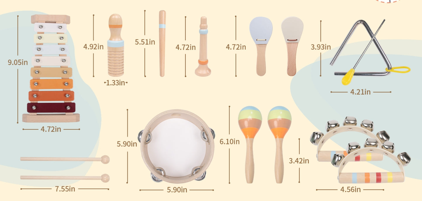 Montessori Wooden Music Set – Xylophone, Tambourine & More