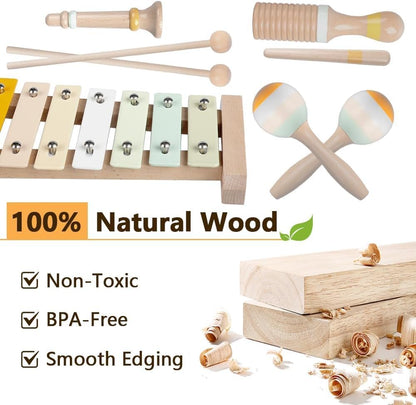 Montessori Wooden Music Set – Xylophone, Tambourine & More