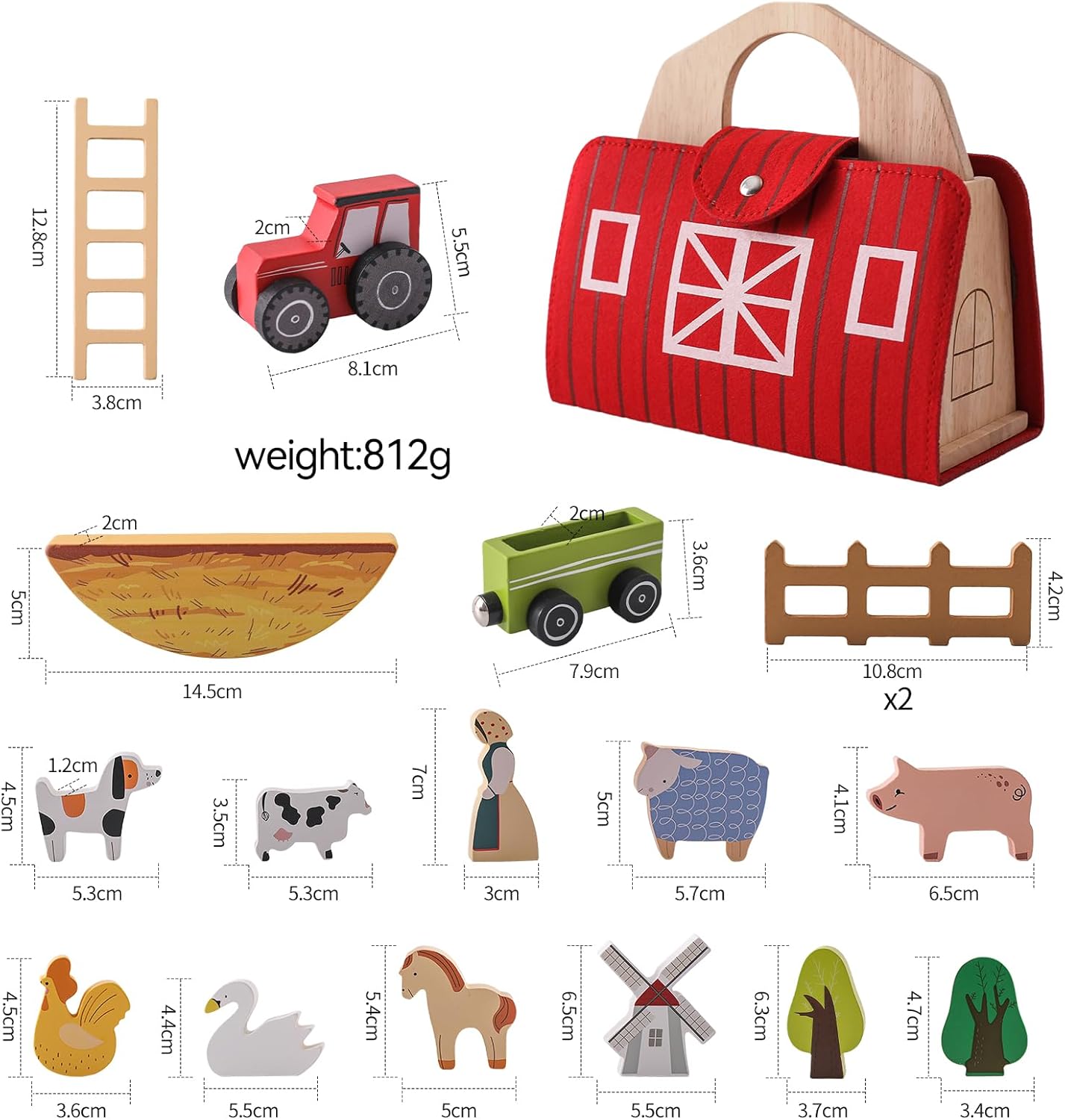 Montessori Portable Farm Set – Wooden Barn & Animals