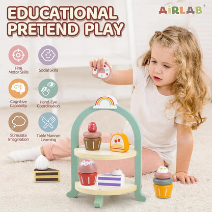 Montessori Wooden Cupcake Stand – Pretend Play Dessert Set