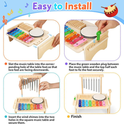 Montessori All-in-One Music Station – Drum, Xylophone & Chimes