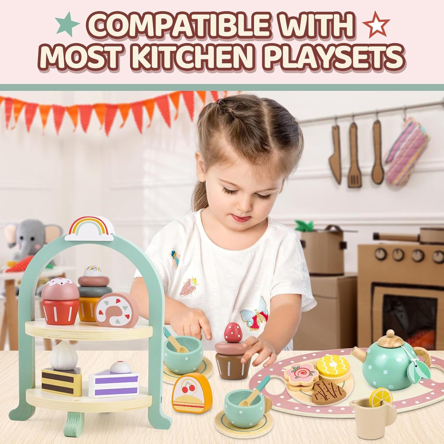 Montessori Wooden Cupcake Stand – Pretend Play Dessert Set