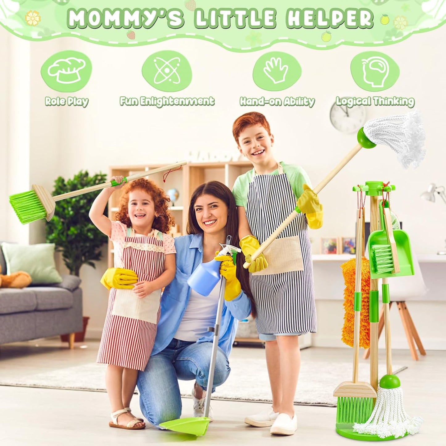 Montessori Wooden Cleaning Set – Broom, Mop & Housekeeping Tools