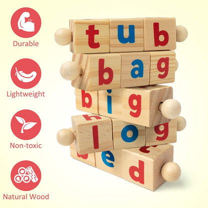 Montessori Spinning Word Builder – Wooden Phonics Toy