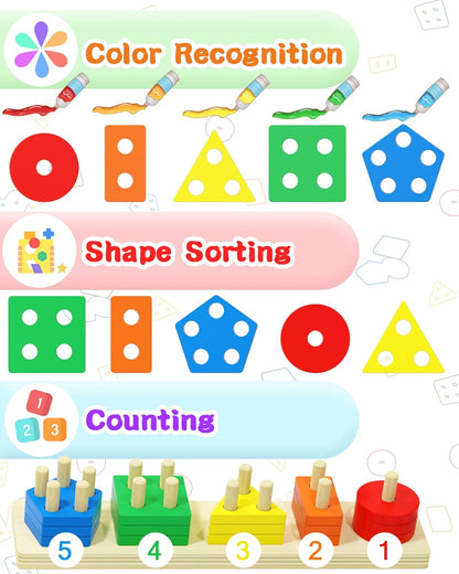 Montessori Wooden Stack & Sort Learning Toy