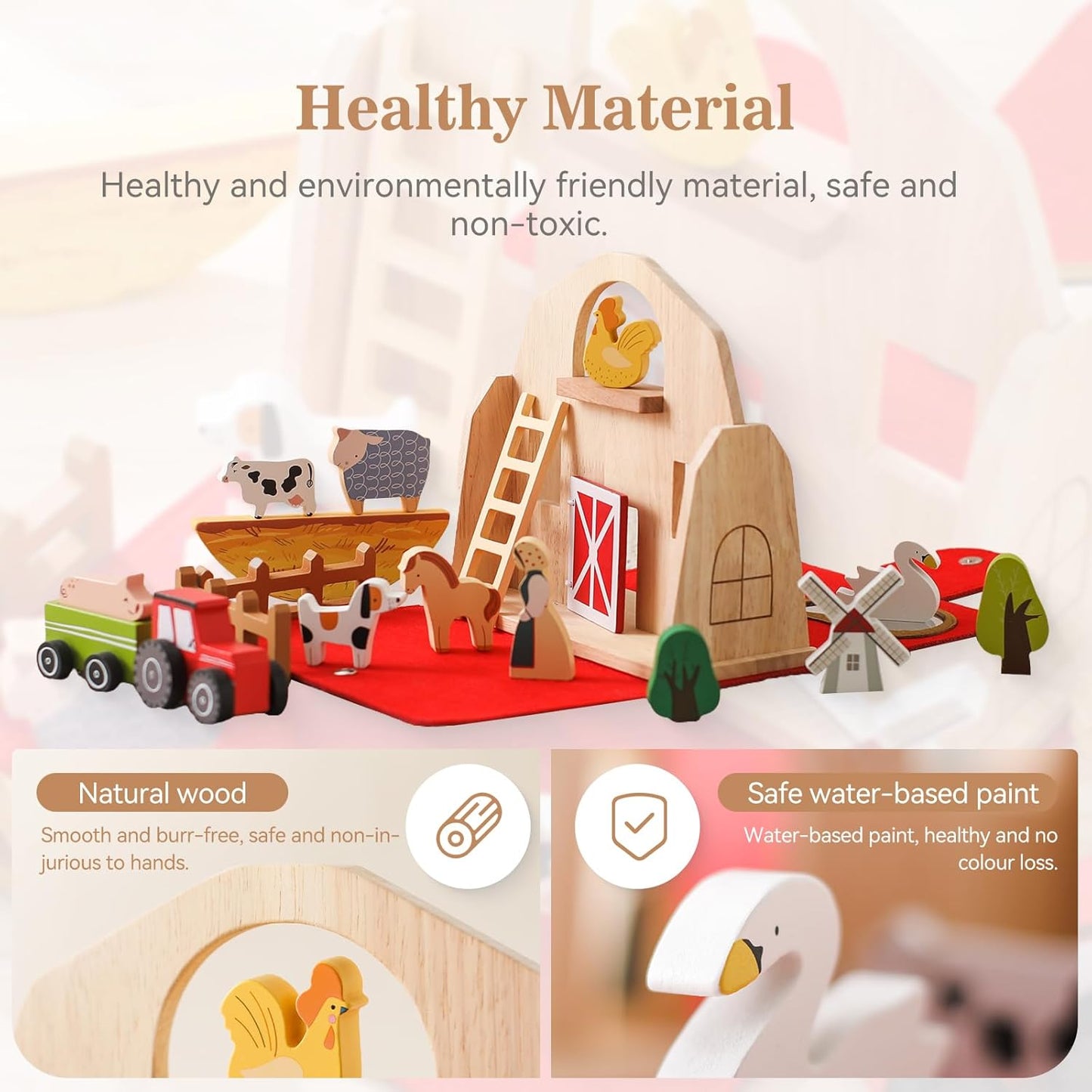 Montessori Portable Farm Set – Wooden Barn & Animals