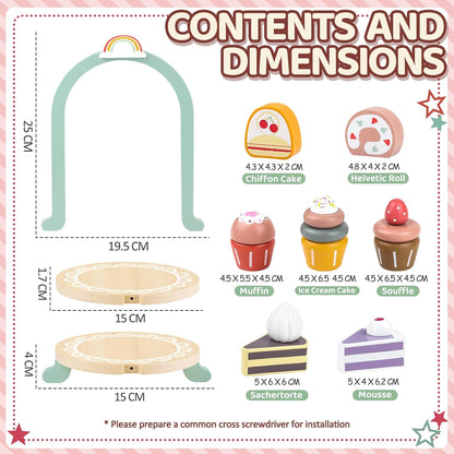 Montessori Wooden Cupcake Stand – Pretend Play Dessert Set