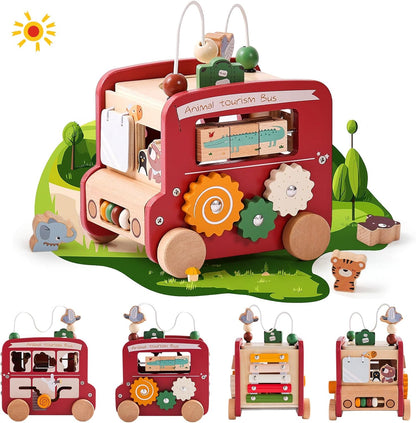 Montessori Wooden Safari Bus – 8-in-1 Activity Toy