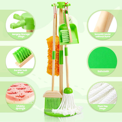 Montessori Wooden Cleaning Set – Broom, Mop & Housekeeping Tools