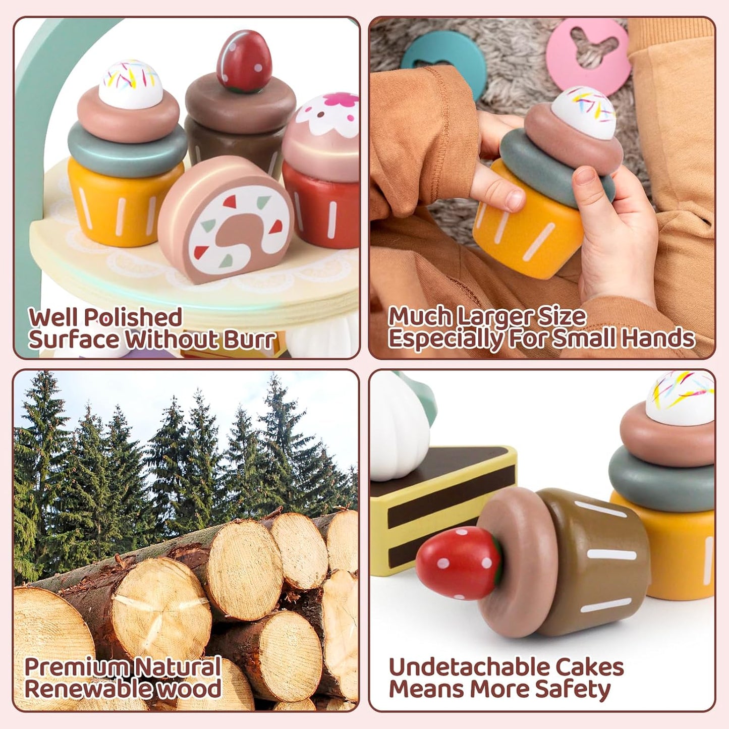 Montessori Wooden Cupcake Stand – Pretend Play Dessert Set