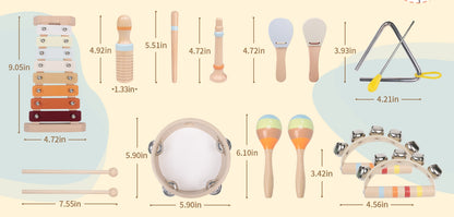 Montessori Wooden Music Set – Xylophone, Tambourine & More