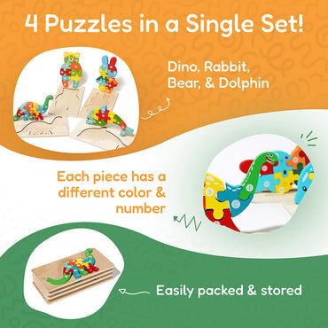 Montessori Wooden Puzzles (4 Pack)