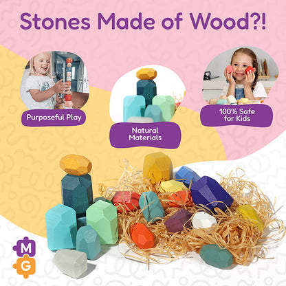 Montessori Wooden Stones (21 Pieces)